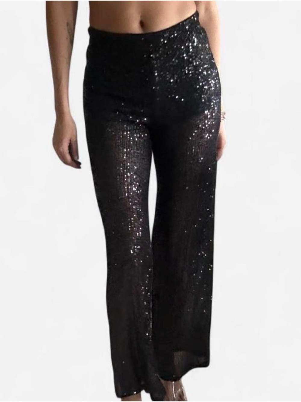 Black Sequin Wide-Leg Pants